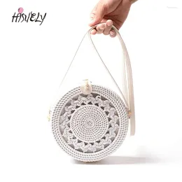 Evening Bags White Round Rattan For Women Boho Beach Crossbody Bag Straw Handmade Woven Circle Shoulder Female Handbag Q5