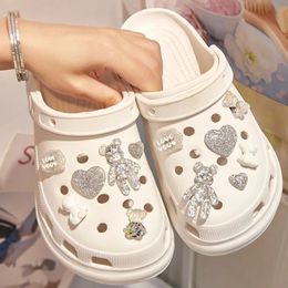 12pcsset Glitter Love Bear Novelty Cute Hole Shoes Charms PVC Shoe Decorations Sneakers Slippers Accessories Kid Girl Gift 240520