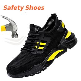 Sapatos de segurança Smash homens esfaquear respirável trabalho de trabalho leve, tênis de aço botas de dedo do pé masculino 240510