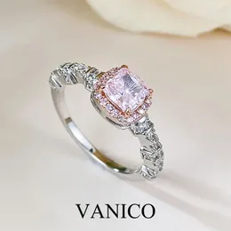 Cluster Rings Square Pink Diamond Ring 925 Sterling Silver Luxury Elegant Radiant Cut Lab Grown Eternity Engagement For Women