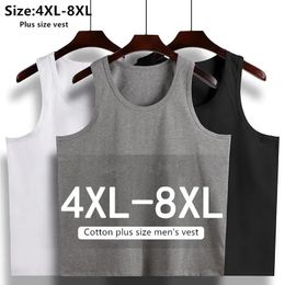 Summer Men Basic Vest Sports 150KG Cotton Plus Size 6XL 7XL 8XL White Black T-shirt Stretched Gray Loose Undershirt Sweat Shirt 240510