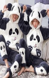 Men039s Sleepwear Unisex Adult Couple Pajamas Men Winter Velvet 2 Pieces Warm Flannel Pajama Set Animal Cartoon Cute Hooded Hom7858161