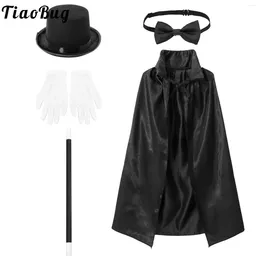 Clothing Sets Kids Magician Cosplay Costume Halloween Carnival Theme Party Wizard Role Play Dress Up Cape Hat Magic Wand Gloves Necktie