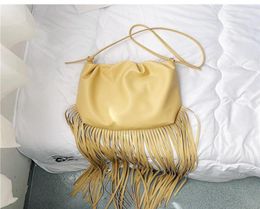 Evening Bags Womens Fringe Gathered Leather Strap Shoulder Bag With Long Swishy At The Base Ladies Fashion Handbag Designer 6533975