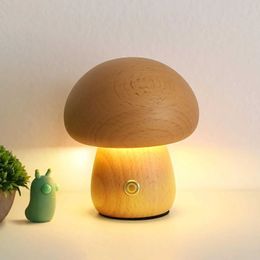 Lamps Shades Creative Solid Wood Mushroom Night Light Atmosphere Light Decoration Beech Wood Childrens Led Table Lamps Y240520GL6J