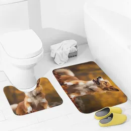 Bath Mats Bathroom Rugs Sets 2 Piece Dog Fall Absorbent U-Shaped Contour Toilet Rug