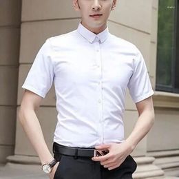 Men's Dress Shirts Fashion Lapel Button Solid Color All-match Clothing 2024 Summer Oversized Casual Tops Short Sleeve Korean Shirt