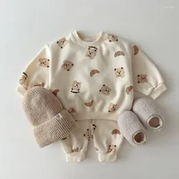 Clothing Sets 2024 Spring Autumn Kid Cute Bear Outfits Boy Girl Children Cartoon Print Long Sleeve Tops Pants 2pcs Baby Cotton T-shirt Set
