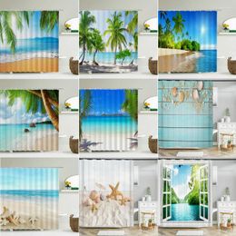 Shower Curtains High Quality Sunny Beach Polyester Fabric Waterproof Curtain 3D Washable Home Decor Ocean Sea Scenery Bathroom