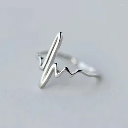 Cluster Rings Minimalist Silver Heartbeat Adjustable For Women Girls Korean Creative Simple Unique Lines Wave Party Jewelry Accessories