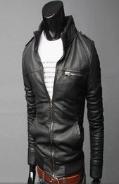 Men Leather Jacket Men039s Stand Collar Coat Spring Autumn Casual Slim PU Jacket Male Moto Biker Coats Outerwear Motorcycle Coa6215542