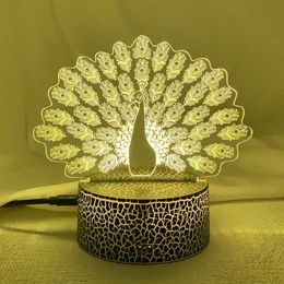 Lamps Shades Latest Childrens Night Light 3D LED Night Light Creative Table Light Romantic Peacock Light Childrens Barbecue Home Decoration Gift Y240520GC8U
