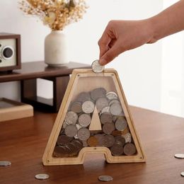 26 English Alphabet Moneybox Coin Money Piggy Bank Wooden Letter Saving Box Desktop Ornament Home Decor Crafts For Kids 240518