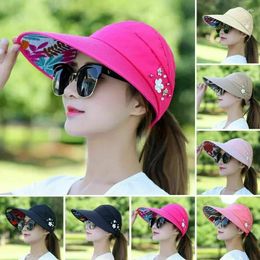Berets Womens Ladies Summer Wide Brim Foldable Sun Hat Anti-UV Beach Visor Caps Hats
