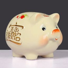 Pig Piggy Bank Adult Children Cartoon Ornament Ceramic Coin Money Box for Papper Living Room Tirelire Home Decor 240516