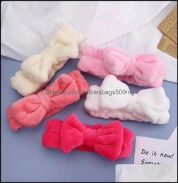 Favour Event Festive Party Supplies women Coral Fleece Makeup Bow Band Solid Colour Soft Wash Face Headbands Fashion Girls Turban3553071