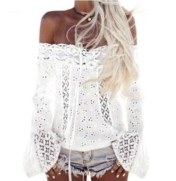 Boho Top Off Shoulder Shirt Women White Lace Blouse 2018 Hippie Chic Clothing Summer Beach Tunic Chemise Femme Blusas Feminina3532853