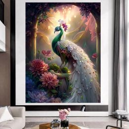 Fantasy Peacock Flowers Landscape Wall Art Posters Beautiful Animals Canvas Paintings For Living Room Decoration Home Decor