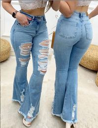 Women's Jeans Flare Women Ripped Wide Leg Denim Trousers Vintage Bell Bottom High Waist Pants Ladies Push Up Calca