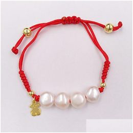 Other Jewellery Sets Charms Cute Bear Dijes Para Pseras 925 Sterling Sier Beaded Pearl Ankle Bracelet For Women Men Bangles Chain Birthd Ot04H