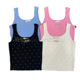 Full Rhinestone Tanks Top Women Crew Neck Vest Summer Knits Vest Solid Color Sport Tops