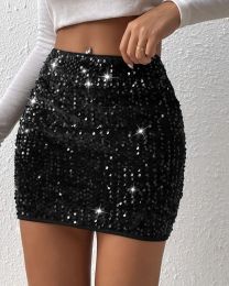 Sparkling em lantejoulas embelezadas Mini-saia reta de lantejoulas de cintura elástica com fechamento de deslizamento CPS3042 520 0520