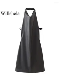 Casual Dresses Women Fashion PU Black Backless Zipper Mini Dress Vintage Halter Neck Sleeveless Female Chic Lady