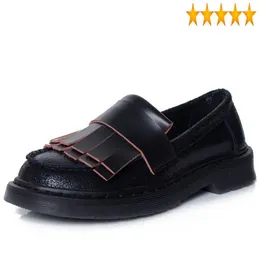 Casual Shoes Women Genuine Leather Comfortable Flats Moccasin Ladies Harajuku Vintage Tassels Platform Slip On Loafers