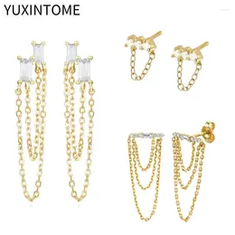Stud Earrings 925 Sterling Silver Needle Long Chain Tassel For Women Geometry Crystal Pendant Luxury Jewellery Gift