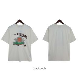 Rhude High end designer T shirts for 2024 Spring/Summer New Tree Beach Print Street Casual T-shirt and Breathable Short Sleeves With 1:1 original labels