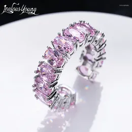 Cluster Rings Pink Colour Egg-shaped Bright Zircon For Women Ins Fashion Sweet Design Personality Index Finger Ring Adjustable O Anel