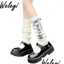 Socks Hosiery Women Japanese Cute Jirai Kei Cross Tie Autumn And Winter Jk Womens Middle Tube Twists Pattern Leg Sets White Stack D Dhfsp