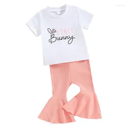 Clothing Sets Baby Girl 2Pcs Easter Outfits Short Sleeve Tops And Flare Pants With Tail Set Toddler Clothes