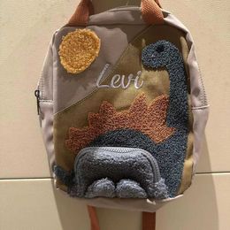 Backpacks Personalized Dinosaur Backpack School Bag Customized Embroidered Cartoon Canvas Small Kindergarten Childrens Backpack d240520