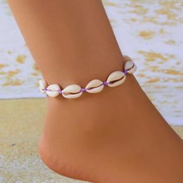 Anklets Handmade Woven Rope Shell Anklet For Women Girls Vintage Sea Beach Conch Barefoot Ankle Bracelet Summer Jewelry Accessories