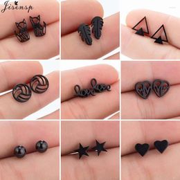 Stud Earrings Tiny Stainless Steel Geometry Black For Women Men Minimalist Circle Leaf Heart Star Earings Triangle Studs Punk Gift