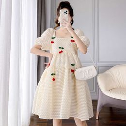 Puff Sleeve Square Collar Pregnant Woman Ball Gown Dress Knee-length Fashion Plus Size Maternity Clothes Drop Shipping L2405