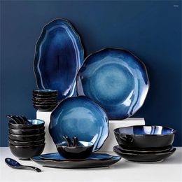 Plates Ceramic Bowl High-temperature Fired Porcelain Is Fine And Shiny Blue Kiln Glaze Bowls Dishes Space Star Soup