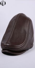 Brand New Men039s Real Genuine Leather hat baseball Cap Newsboy Beret Hat winter warm capsT2008195735685