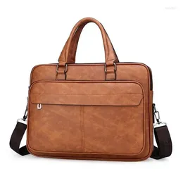 Briefcases Men Bussiness Bag Large Capacity Pu Leather Luxury Tote Bolsas Black Waterproof Handbag Shoulder Crossbody Bags