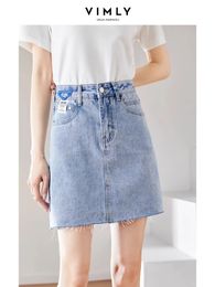 Vimly Soft Denim Mini Skirts for Women Retro Casual Stylish High Waist Thin A-line Classic Summer Short Jean Skirt 70887 240513