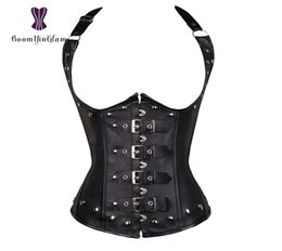 Black Women039s Punk Style Spiral Steel Boned Waist Trainer Cincher Shaper Faux Leather Corset Underbust For Party Costumes 8283685400