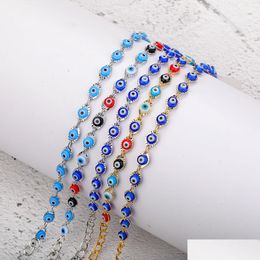Charm Bracelets Crystal Bead Bracelet Bangles Enamel Gold Evil Blue Eye For Women Lucky Turkish Eyes Jewellery Gifts Drop Delivery Dhxyo