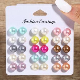 Stud Earrings 18 Pairs Pearlescent Imitation Pearl Casual 7/8/10mm Colourful Simple White Women Ear Jewellery