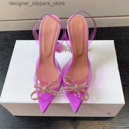 Sandals Amina Muaddi Sandals Top Luxury Designer Dress Shoes Bowknot Crystal Diamond Decoration Transparent PVC Wine Cup Heels Q240520