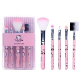 5pcs cute handle hello makeup brushes set pink kids make up blush eyeshadow lip eyebrow eyelashes brush kit with clear box