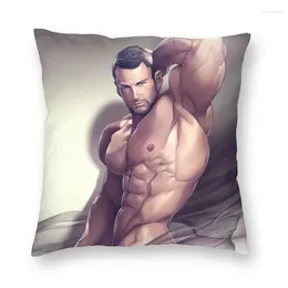 Pillow Cartoon Muscled Man Gym Gay LGBT Sexy Body Art Covers Sofa Living Room Hunk Square Case 45x45