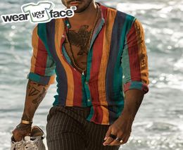 Flowers Colourful Stripe Dress Shirts 3D All Over Printed Hawaiian Casual Button Up Full Sleeve Summer Beach Streetwear Men Clothin9708682