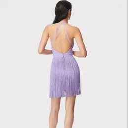 Casual Dresses HQBORY Purple Tassel Halter Ladies Backless Bodycon Dress Cut Out Lavender Bandage Women Maxi Evening Party Club Vestidos