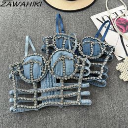 Women's Tanks Y2k For Women Heavy Beading Hollow Out Camisole Female Denim Elegant Fashion Top Solid Colour Sexy Crop Tops